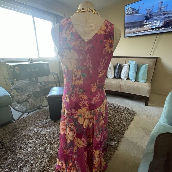 Covington Womans Babydoll Maxi Dress Pink Multi Floral Sleeveless Sheer Fairy 14 - Picture 9 of 16